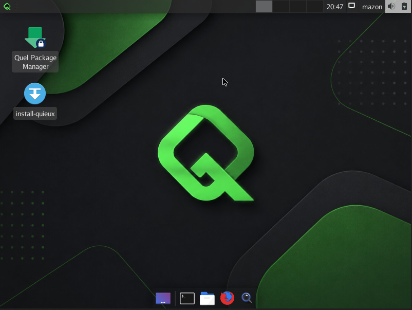 Tela inicial do Quieux Linux no modo Live