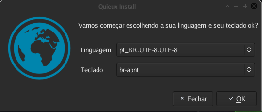 Seleção de idioma e teclado